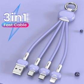 Macaron Color Liquid One-to-three Charging Cable Is Suitable For Android Apple Type-c Keychain Three-in-one Charging Cable (Color: Purple)