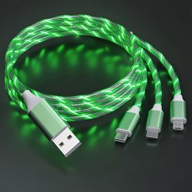 3-in-1 USB Streamer Glow Light Charger Cable For Lightning Micro USB Type C Charging Cable For Apple Android Smartphones (Color: Green)